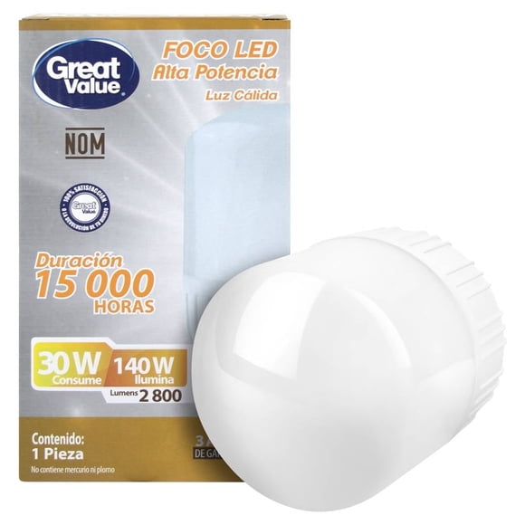 Foco LED Great Value Alta Potencia Tipo T Luz Cálida 30 W