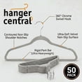 thumbnail image 2 of Hanger Central 50 Pack Space Saving Gray Velvet Non-Slip Hangers with Swivel Hook, 2 of 7