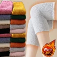 thumbnail image 2 of Winter Solid Color Knee Protection Soft Leg Warmer Thickened Plush Coral Fleece High Elasticity Socks Cold-proof Sleep Stockings blue One Size, 2 of 6