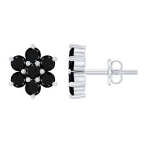 Rosec Jewels 1.25 CT Black Spinel Floral Cluster Stud Earrings, 925 Sterling Silver