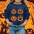thumbnail image 2 of LIIPEE Girls Hoodies Halloween Cartoon Pumpkin Graphic Printed Long Sleeve Round Neck Pullover Tops Kids Stylish Climbing Hiking Camping Cycling Sweatshirts,Navy,8-9 Years, 2 of 4