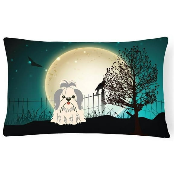 Halloween Scary Shih Tzu Silver & White Canvas Fabric Decorative Pillow