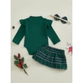 thumbnail image 4 of Suealasg Baby Girls 3Pcs Fall Winter Clothes 3 6 9 12 18 Months Infant Girls Christmas Outfits Long Sleeve Romper Button A-Line Short Skirt Bow Headband, 4 of 7