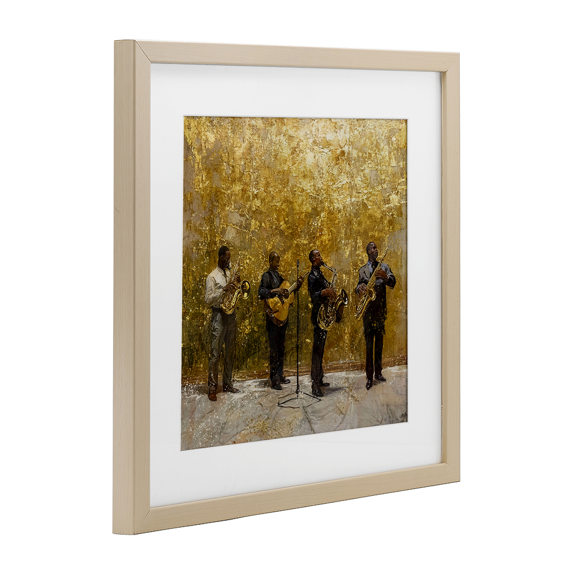 Golden Era Jazz Musicians Birch Framed Print Under Glass, design by Marta Wiley