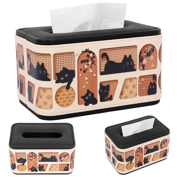 FUYGRCJ Cat Themed Tissue Box Cover, Rectangle Stylish Tissue Box Holder, with Curved Edge for Bedside Table Coffee Table Countertop, 7.68 x 4.92 x 4.33 inch