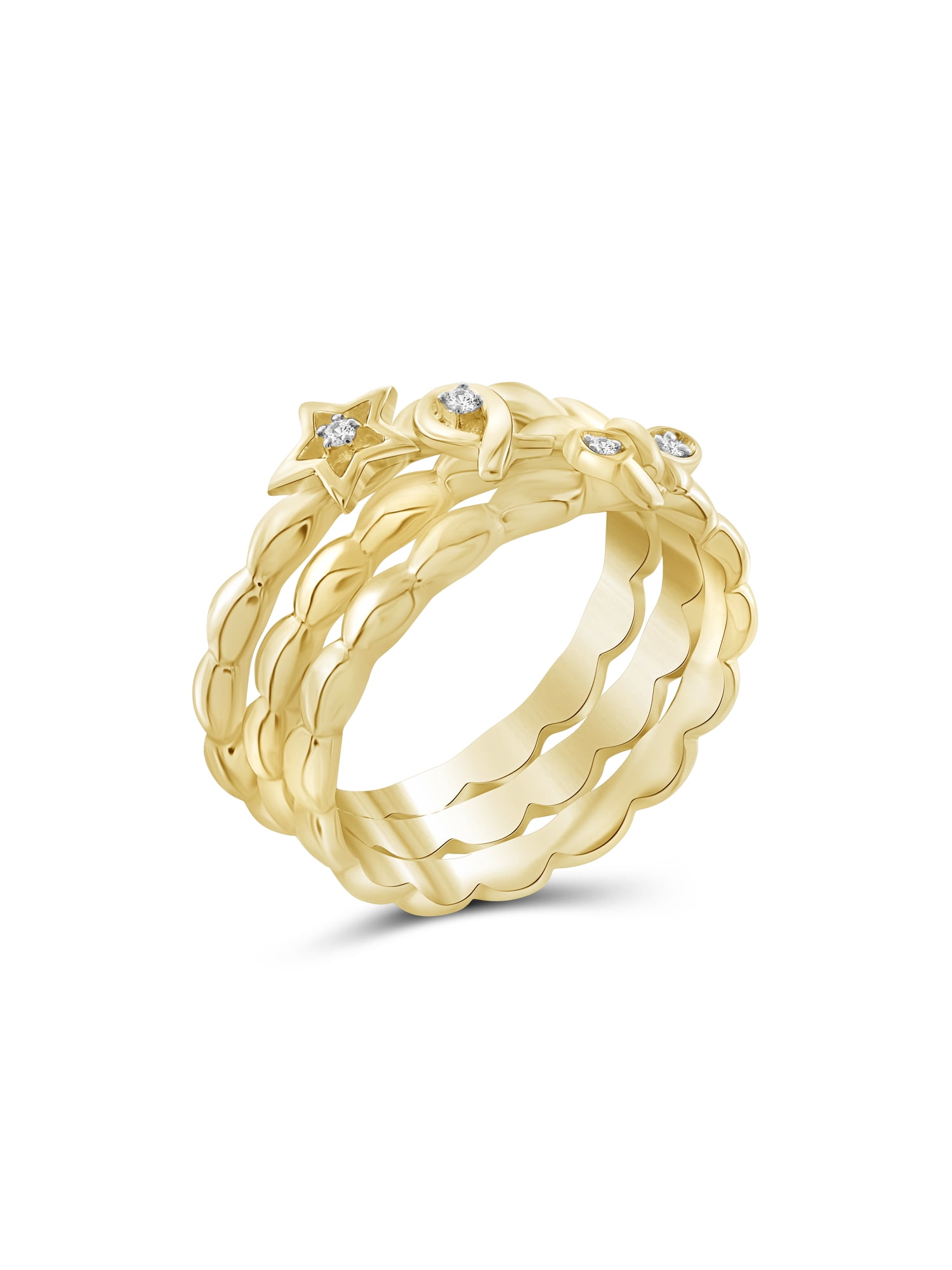 JewelersClub Stackable Diamond Rings for Women – Accent White Diamond Ring Jewelry– 14K Gold Plated Silver Stackable Bands for Women –– Stackable Ring Set by JewelersClub