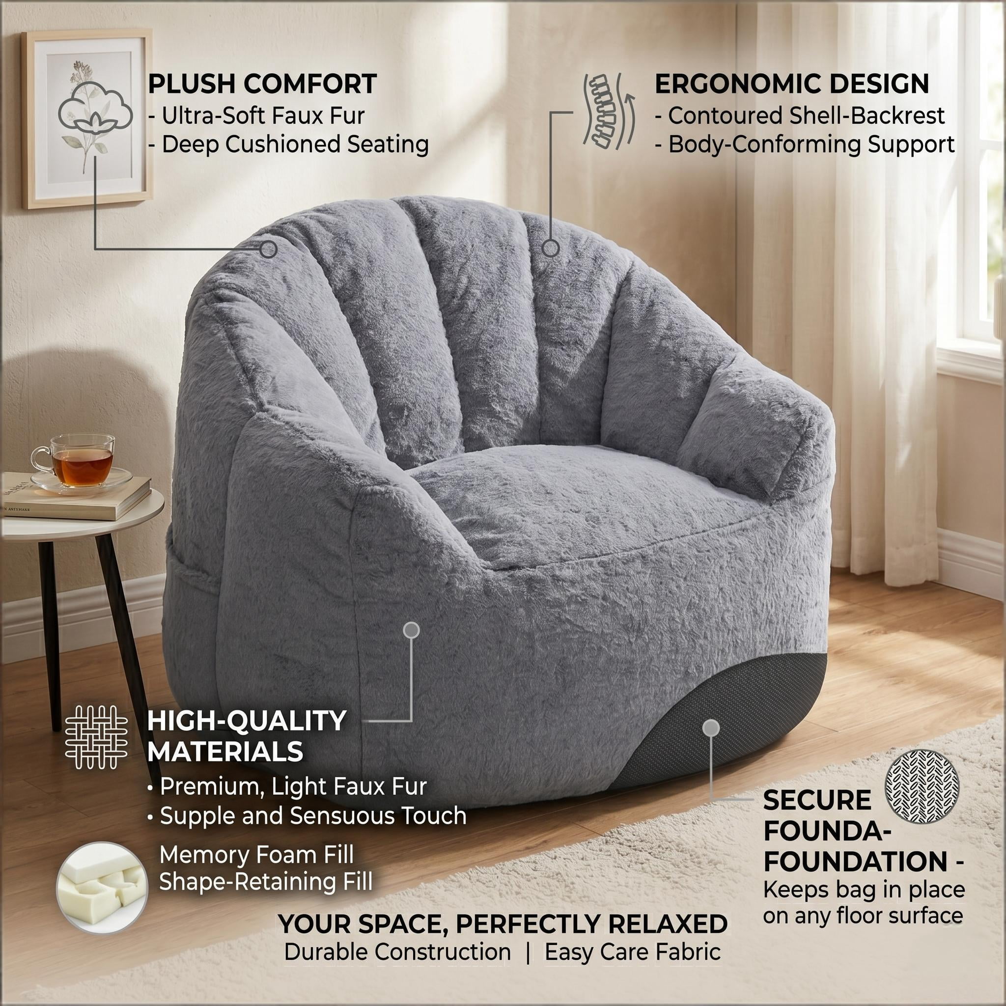 Howcool Bean Bag Chair for Adults, High-Density Foam Stuffed Armrest Lazy Sofa for Living Room Bedroom Reading
