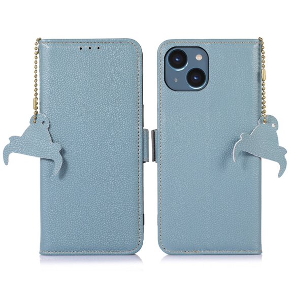 Nalacover Cute Wallet Case for iPhone 14, Card Slots Cash Holder Premium Faux PU Leather Flip Folio Cover with Magnetic Clasp RFID Blocking Kickstand Anti-Scratches Protective Case,Blue