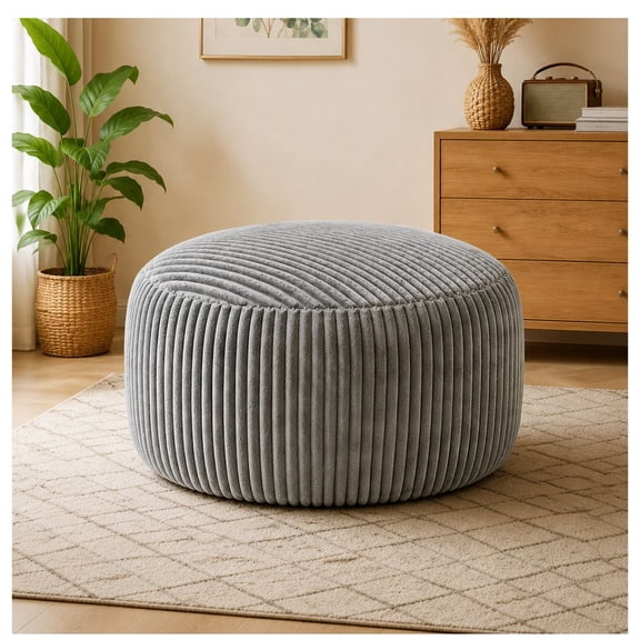 LUMAMIN Oversized 4FT Bean Bag Chair, Lazy Beanbag Sofa with Memory Foam Filling, Soft Corduroy Round Sofa for Living Room, Bedroom or College Dorm, Grey