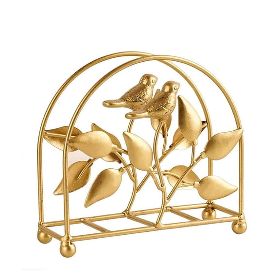 Golden Iron Bird Leaf Iron Classic Napkin Holder Tabletop Freestanding Tissue Dispenser, Bathroom Kitchen Dining Restaurant Wedding Party Hotel Office Indoor Outdoor decor