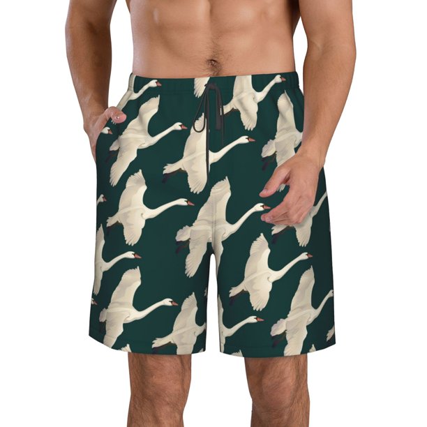 Fotbe Flying Swans Trajes de Baño Estampados para Hombre, Shorts de Verano de Secado Rápido, Ropa de Playa, Bañadores-Large