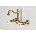 thumbnail image 4 of Kingston Brass KS1263PX Heritage Double-Handle Wall-Mount Bridge Kitchen Faucet, Antique Brass, 4 of 7