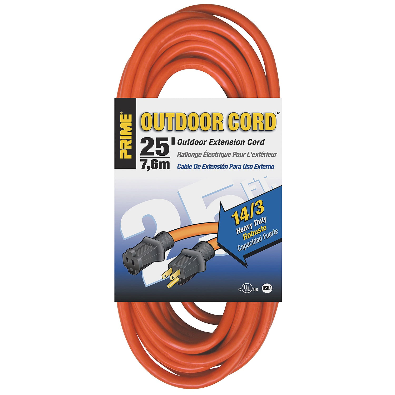 3-Wire Grounded Orange Extension Cord Wire 63025 25 Ft U.S 14/3 SJTW. 