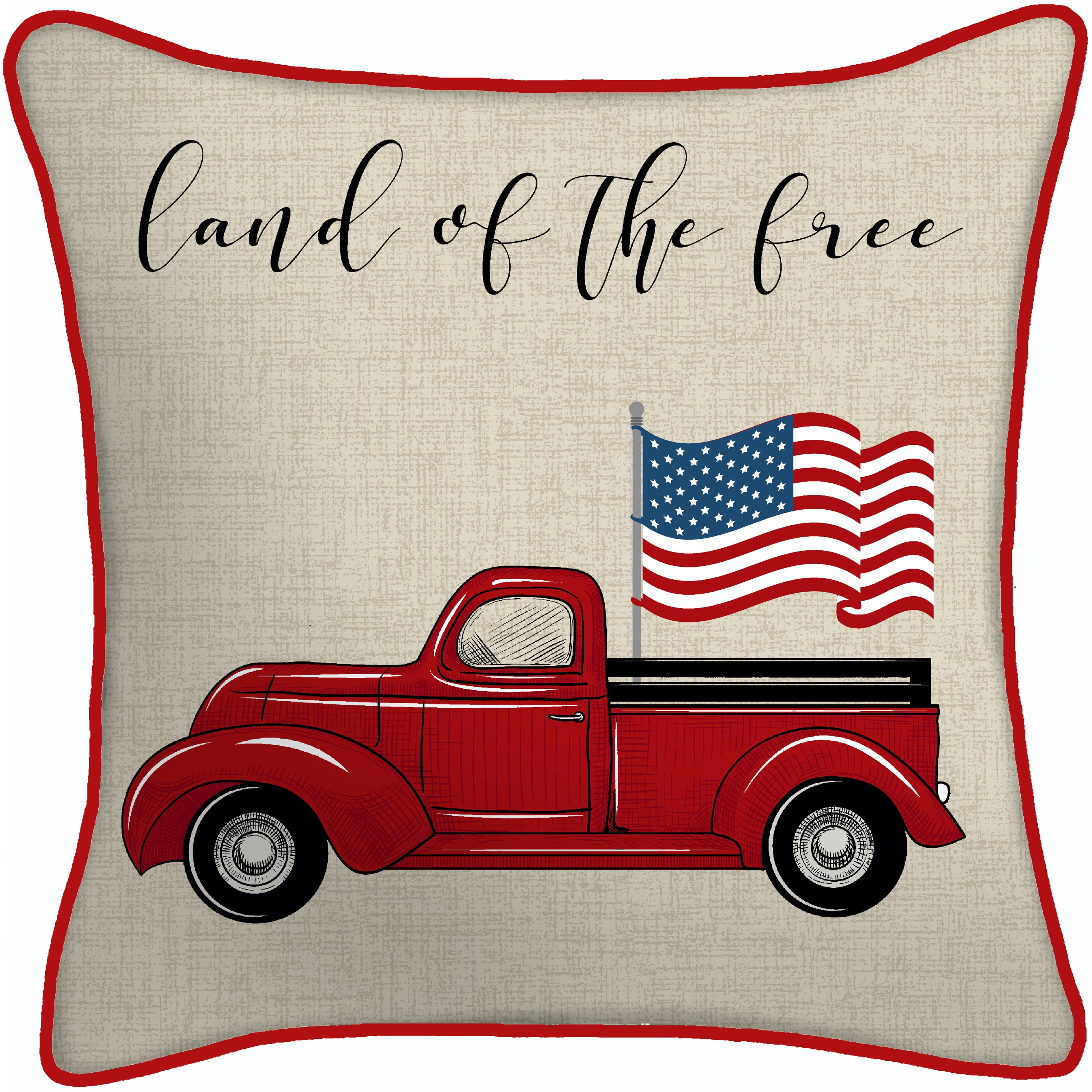 Jordan Manufacturing 18" x 18" Beige Land of the Free Truck Reversible Outdoor Throw Pillow (2-Pack)