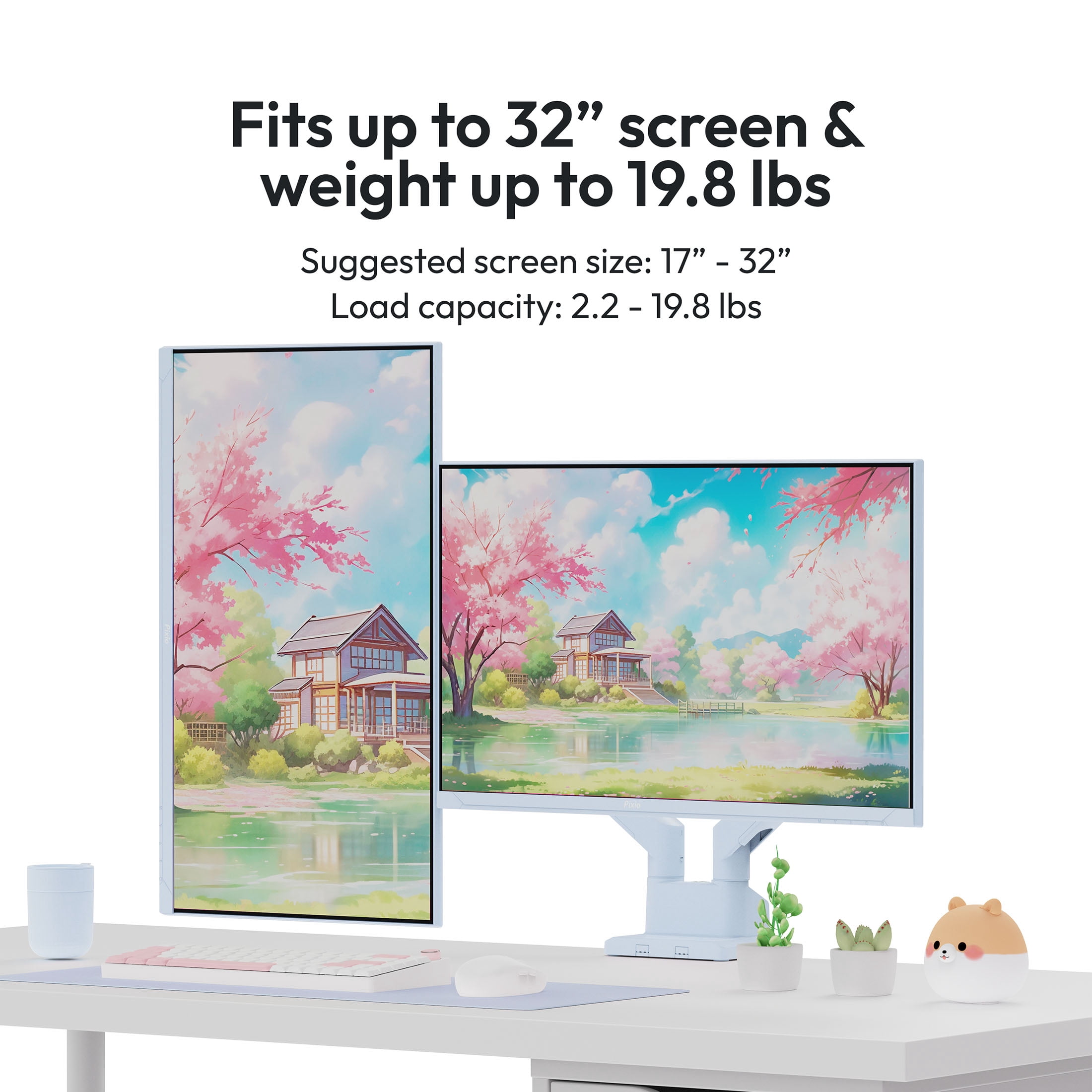 Pixio PS1D Wave Blue Dual Monitor Arm Stand Desk Mount - Fits up to 32 inches Monitors and up to 19.8lbs. VESA Compatibility and Integrated Cable Management