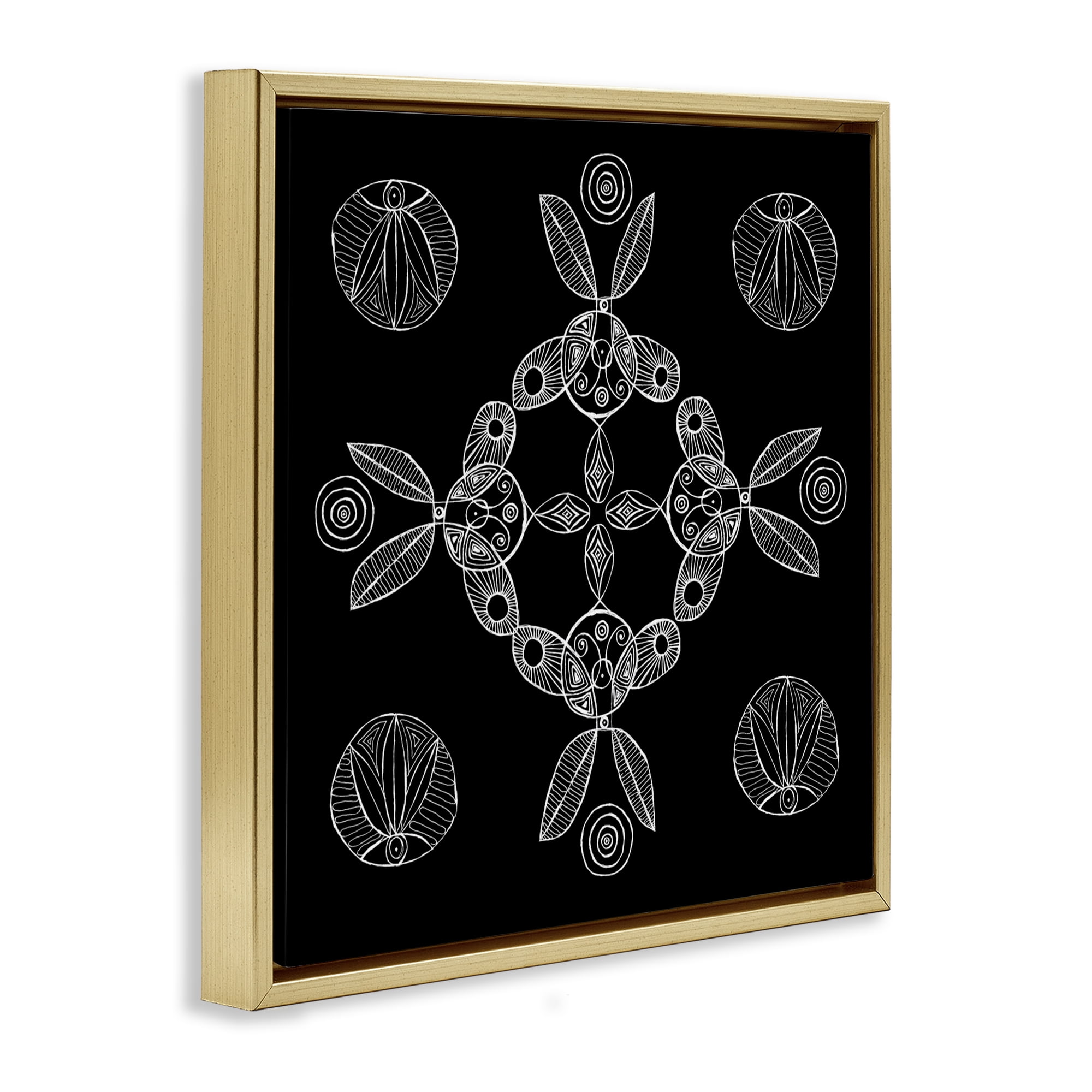 Stupell Industries Circular Symmetry Elementals Gold Framed Floater Canvas Wall Art, design by El Perkin