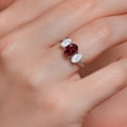 thumbnail image 4 of Gem Stone King 10K White Gold Red Rhodolite Garnet White Moissanite and White Lab Grown Diamond 3 Stone Engagement Ring for Women (2.39 Cttw, Gemstone Birthstone, Available in Size 5, 6, 7, 8, 9), 4 of 5