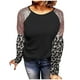 thumbnail image 1 of Camisa de manga larga con lentejuelas en contraste para mujer de Honeeladyy, blusa informal cómoda con cuello redondo y pespuntes, color negro, 1 of 4