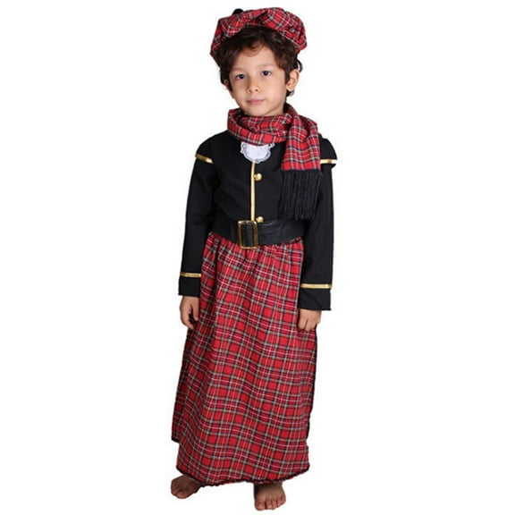FAOWME Child Scottish For Boys Dress Cartoon Outfits Traditional Performance Apparel Clothes Sets Cute O-Neck Dailywear