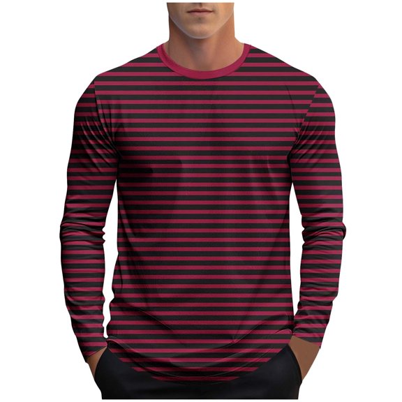 biudgviw Mens Big and Tall Shirts Striped Long Sleeve Workout Fitness Tees Oversized Casual Soft Crewneck Tops Fashion Clothing