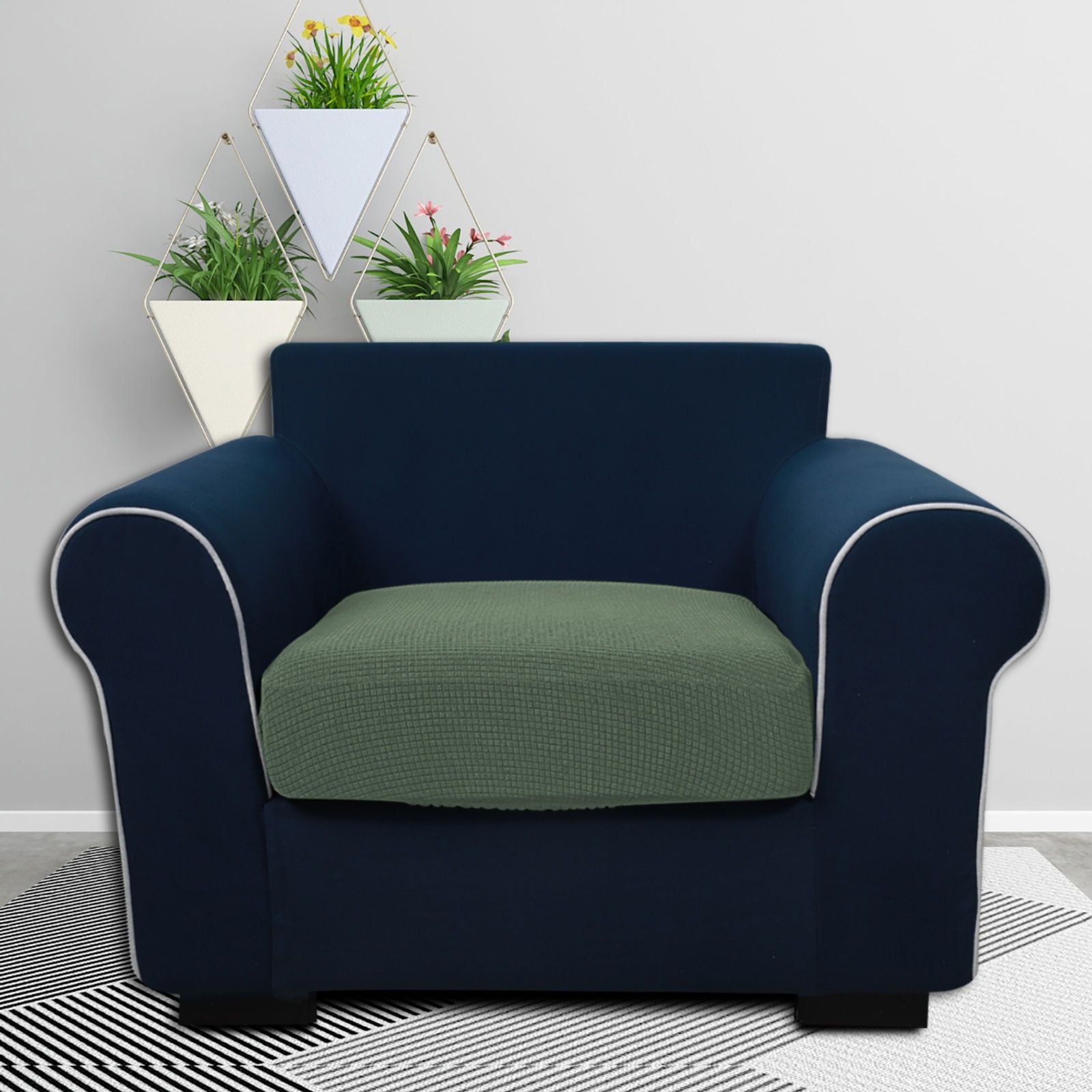 Stretch Couch Cushion Covers Waterproof, Jacquard Fabric Sofa Seat Slipcover Protectors for Chair Loveseat Individual 1 2 3 4 Seats Couch Covers-Bean Green-1 Seats