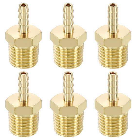 6Pcs Brass Hose Barb to NPT Male Adapter 1/8" Barb x 1/4" NPT Male for Automotive, Motorcycle