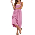 thumbnail image 5 of MOJOGO Women's Overall Dress Button Closure Front Pleats Maxi Dresses with Big Pocket Lightweight Loose Jumper Dress Vacation Resort Outfits 2XL, 5 of 8
