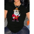thumbnail image 1 of Women's Cartoon Cowboy Santa Graphic Tee - Casual Round Neck Short Sleeve T-Shirt, Soft Polyester Blend, Fun Holiday Summer Top, White, 1 of 8