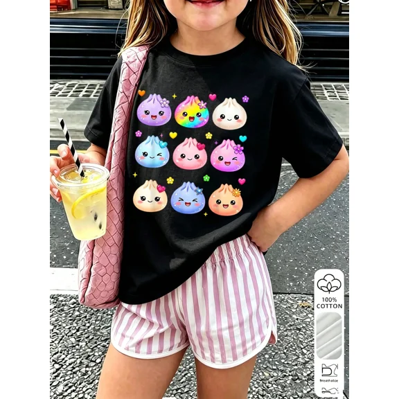 Childrens Wear Cute Kawaii Dumpling Graphic T Shirt For Kids Girls Boys Funny Cartoon Style Summer Casual Gift Unisex Short Sleeve Cotton Tee
