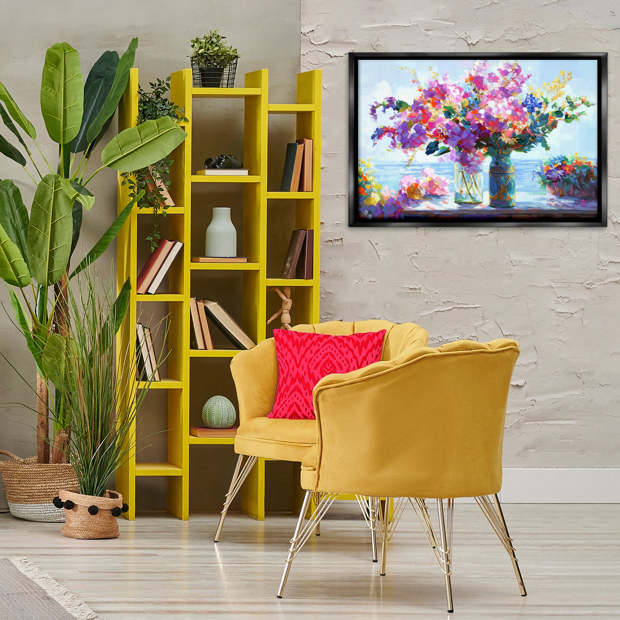 Stupell Industries Ocean Breeze Blossoms Botanical & Floral Painting Black Floater Framed Art Print Wall Art, 31 x 21