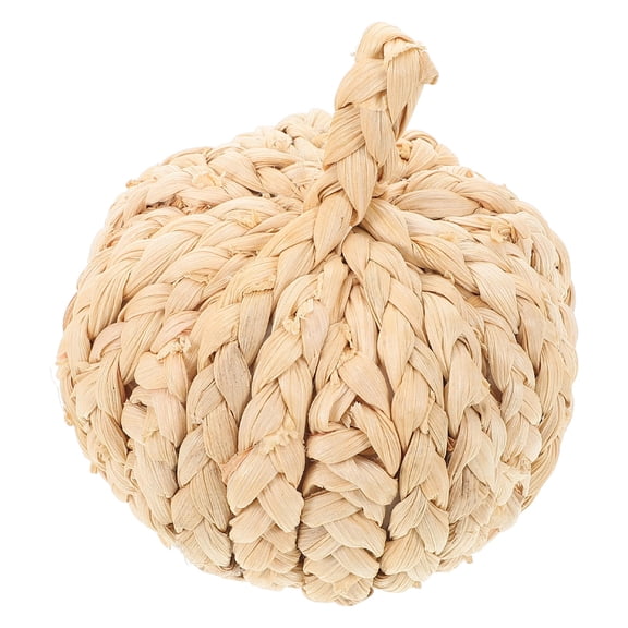 WEUVEB Handmade Beige Straw Woven Pumpkin Figurine 10cm Fall Home Decor