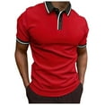 thumbnail image 4 of Mens Pique Shirts Ribbed Lapel Button Business Color Block Short Sleeve Male Clothes,Red,2XL, 4 of 8