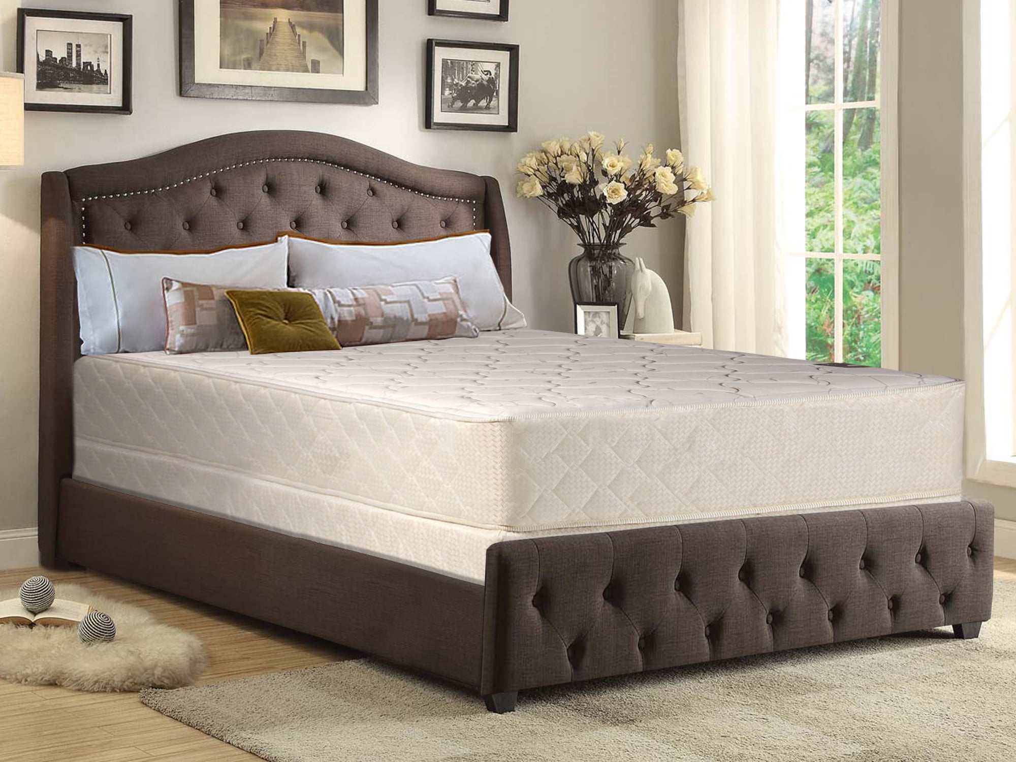 Wayton, Comfort Rest, 10-Inch medium plush Tight top Innerspring Mattress And 8-Inch Split Wood BoxSpring/Foundation Set, Queen