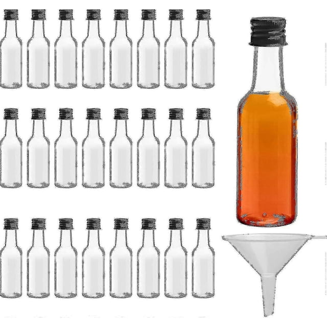 Mini Liquor Bottles (24 Pack) - Reusable Plastic 50ml Empty Spirit Bottles With Black Screw Caps And Liquid Funnel G