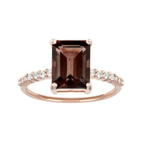 10k Rose Gold Emerald-Cut Smoky Quartz and White Topaz Ring