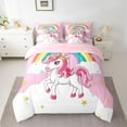 thumbnail image 2 of Manfei Kawaii Unicorn 7-Piece Bedding Comforter Set,Magic Cartoon Animal King Bedding Sets,Rainbow Stars Pattern Bed Sheets For Girl,Super Cozy Room Decor Reversible, 2 of 8