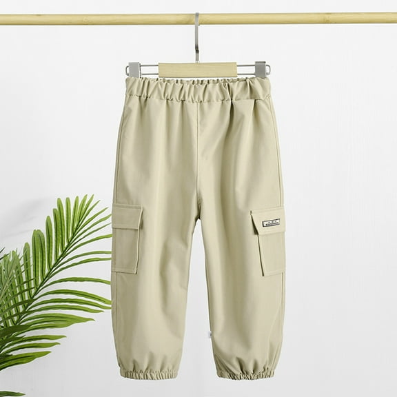 Akiihool School Uniform Pants for Boys Boys' Uniform Active High Waisted Loose Fit Comfy Belted Trousers with Pockets (Khaki,6-12 Months)
