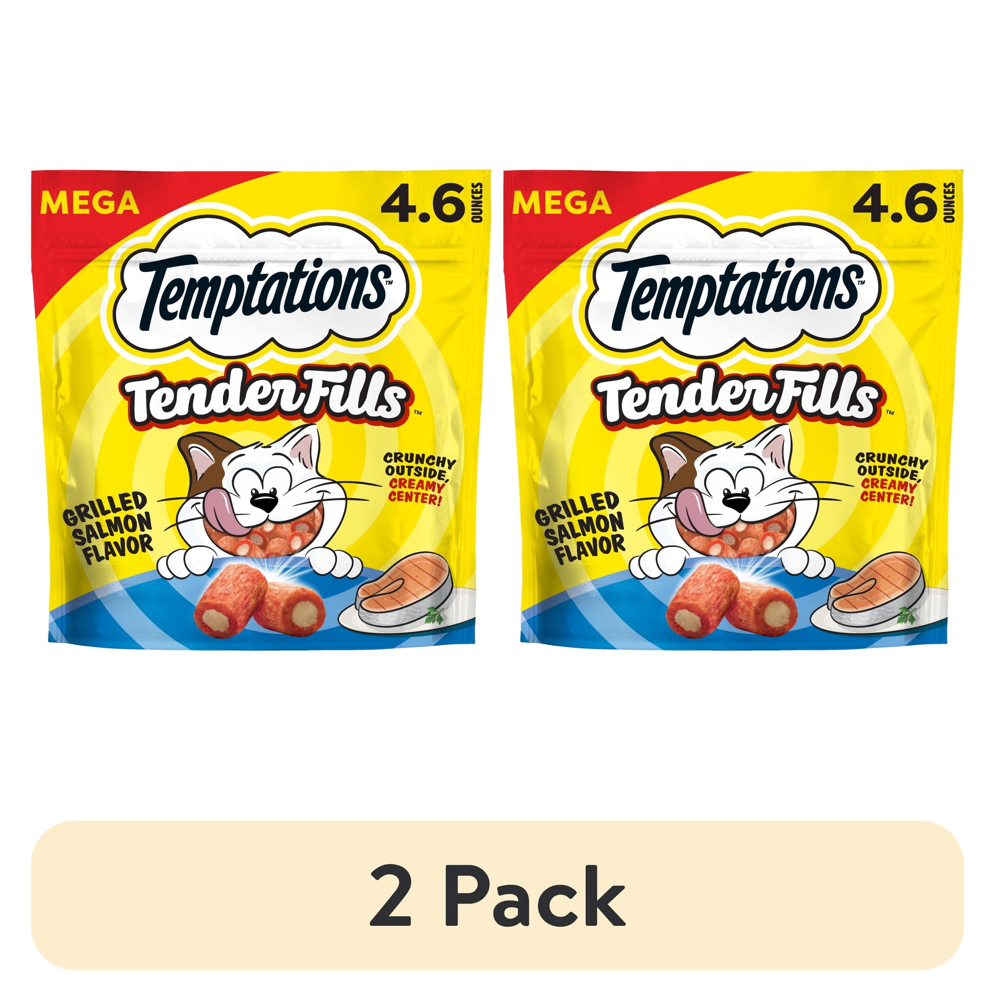 (2 pack) Temptations Tender Fills Grilled Salmon Flavor Crunchy And Soft Adult Treats For Cats, 4.6 Oz Pouch