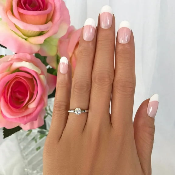 Aishvi Jewels 1 Ct Round Cut Real Moissanite Solitaire Engagement Ring 14K White Gold Plated