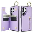 thumbnail image 2 of JTCASES for Samsung Galaxy S24 Ultra Case, PU Leather Lychee Pattern Zipper Purse Finger Ring Buckle Card Slots Stand Shell for S24 Ultra Wear-resistant Shockproof Wallet Cover, Purple, 2 of 8