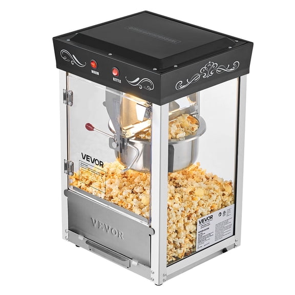 Commercial Popcorn Machine, 800W 8oz Stainless Steel Kettle, 48-Cup Countertop Popper with Glass Door & Accessories (Black)