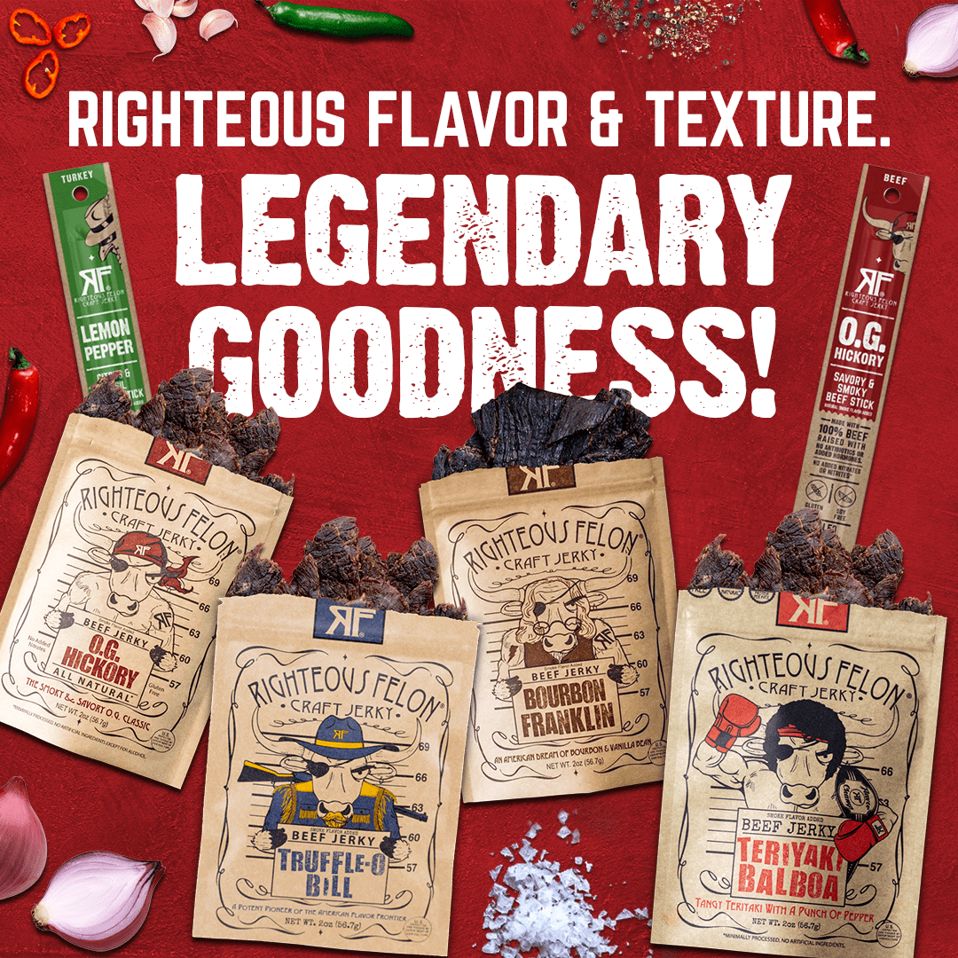 Righteous Felon Savory Jerky & Meat Sticks 6 Pack - High Protein, Low Sugar Gifts for Men