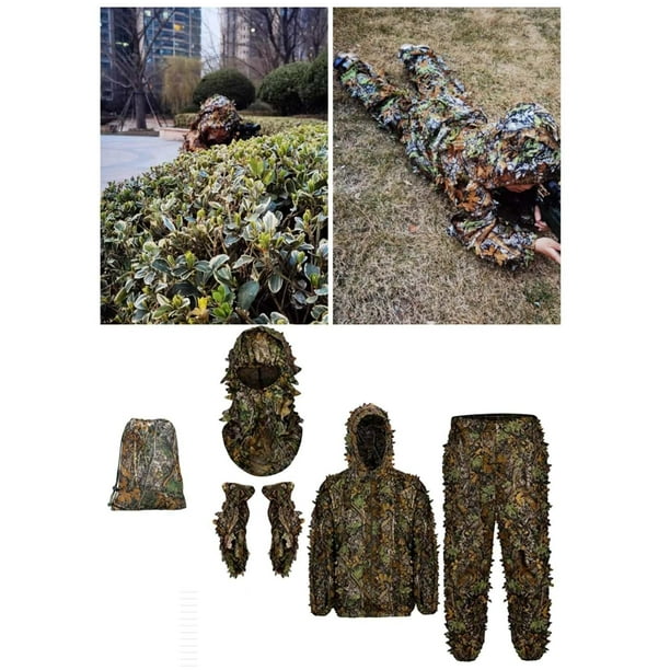 Traje Ghillie DYNWAVEMX Conjunto Máscara de Cara completa guantes Capucha Pantalones Chaqueta Ligera Camuflaje 3D Frondoso