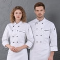 thumbnail image 2 of Nokdvo Chef Jacket for Men Trendy Button Closure Breathable Long Sleeve Jackets Spring Summer Loose Workwear with Pockets,White L, 2 of 4