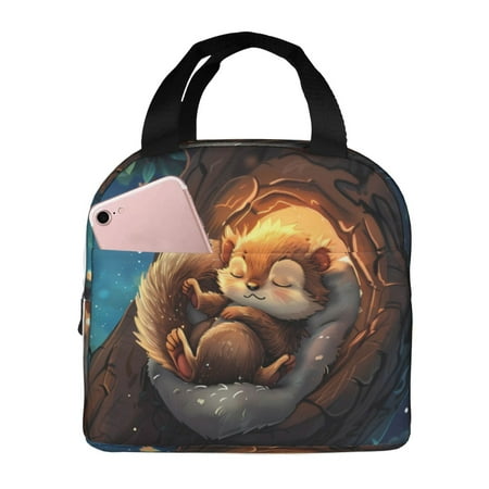 Insulated Lunch Bag for Women Men - Squirrel Sleeping In Tree Leakproof Cooler Lunch Box for Women Men  Lunch Tote Bags for Work School Picnic Travel
