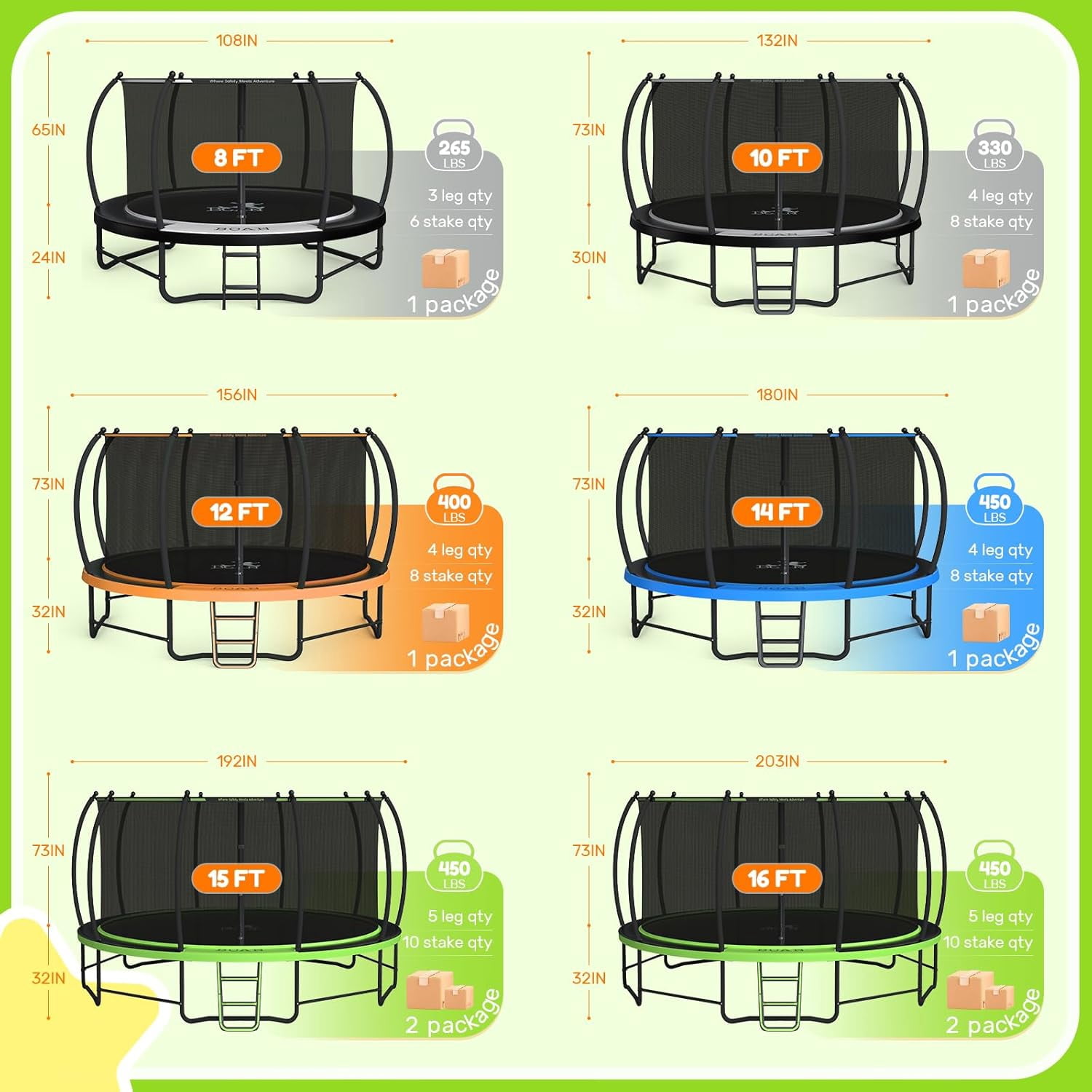 BCAN 16FT Recreational Trampoline with Enclosure for Kids Adults, Outdoor Trampolines with Ladder for Kids