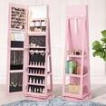 thumbnail image 2 of Resenkos Jewelry Armoire Cabinet, Jewelry Storage Chest,360° Rotating Mirrored Jewelry Cabinet Armoire 3 Color LED Modes Lockable-Pink, 2 of 10
