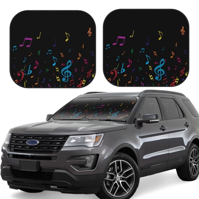 Kdxio Color Musical Notes Print 2-Piece Sun Shade Front Windshield - Foldable Car Front Window Sunshades for Most Sedans SUV Truck-Small