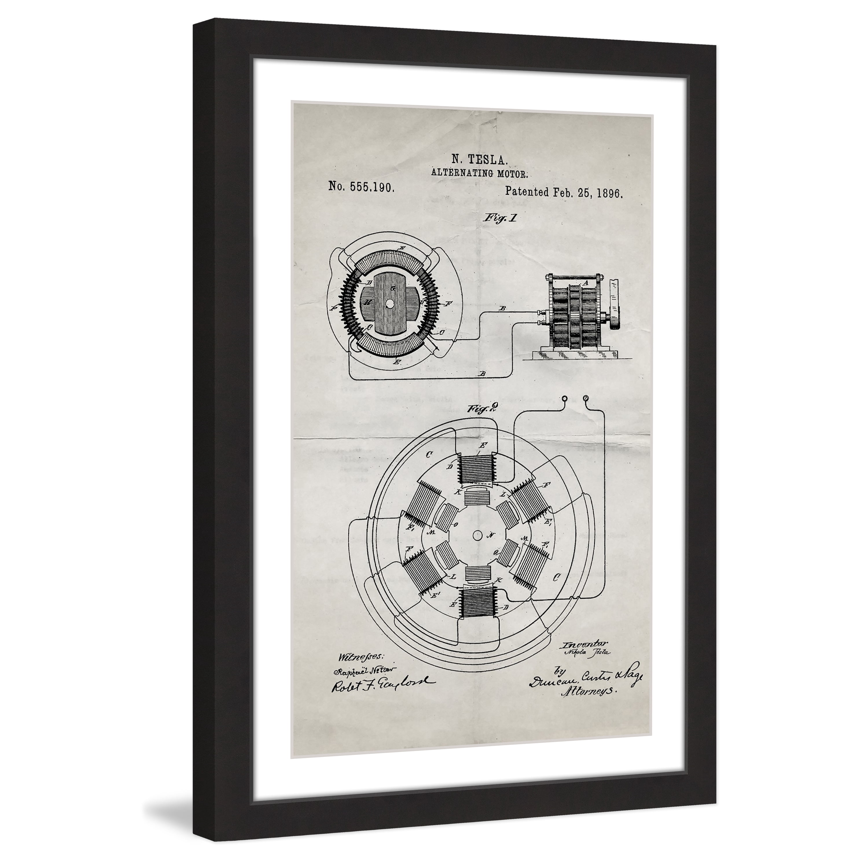 "Ac Motor 1896 Old Paper" Framed Painting Art Print, 24" x 1.5"