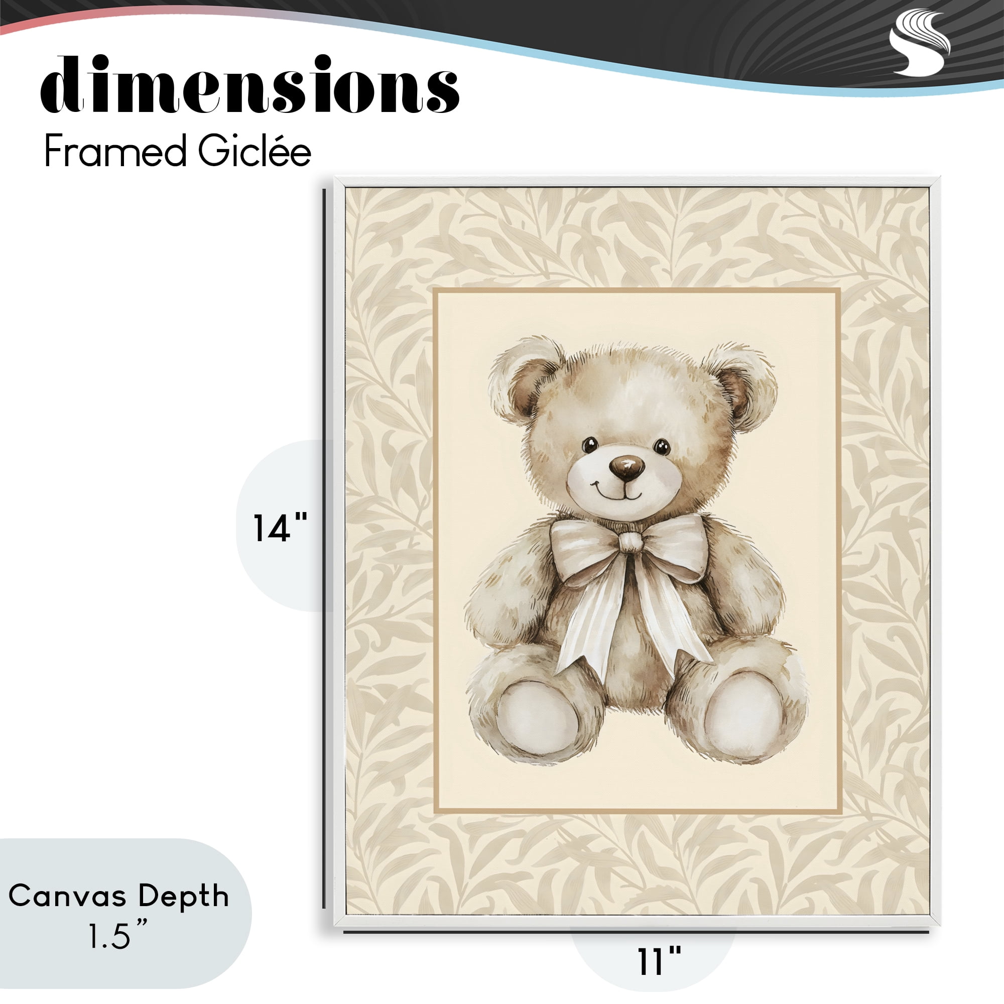 Stupell Industries Beige Teddy Bear and Border White Framed Giclee Art, design by LSR Design Studio